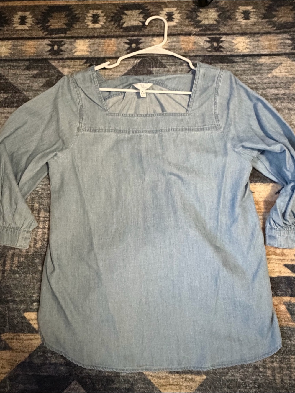Time and Tru Light Blue Denim Square-Neck Tunic